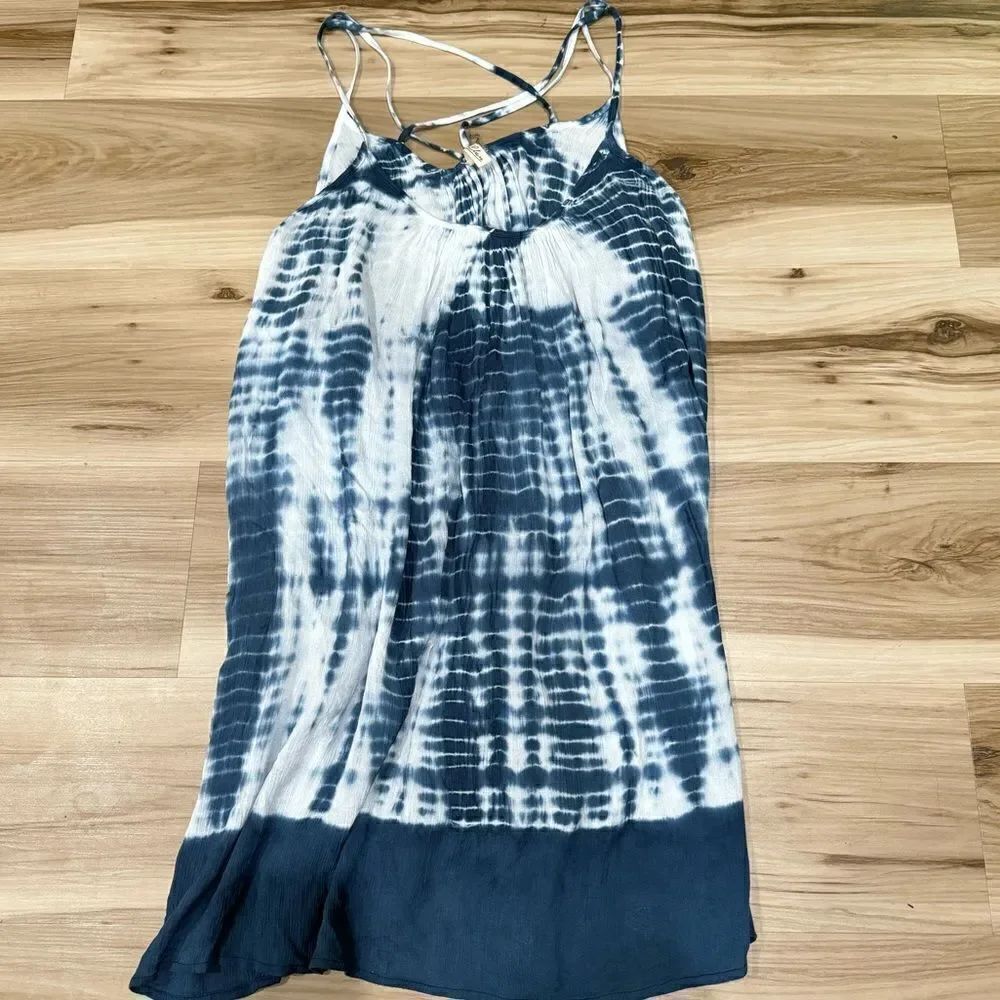 Elan Tie Dye Blue White Gauze Mini Summer Sundress Women’s Medium